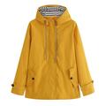 Baberdicy Women Coat Women Solid Hooded Raincoat Striped Rain Suit Outdoor Plus Size Coat Windproof Jacket Rain Jacket Yellow