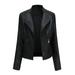 Zodggu Lapel Motor Leather Jacket Coat Studded Zip Up Biker Short Punk Cropped Tops Womens Plus Ladies Fashion Laides Coats Female Outerwear Black XL