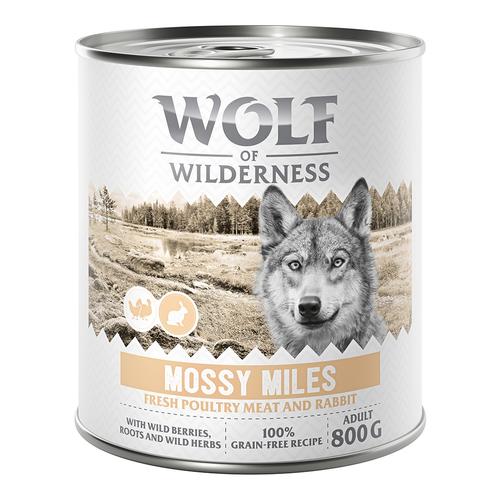 6 x 800 g Mossy Miles Geflügel mit Kaninchen Wolf of Wilderness getreidefreies Hundefutter nass