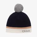 Chloé Girls Navy Blue Cotton & Wool Knit Hat