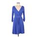 Tart Casual Dress - A-Line Plunge 3/4 sleeves: Blue Print Dresses - Women's Size Medium