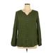 NY Collection Long Sleeve Blouse: Green Tops - Women's Size X-Large