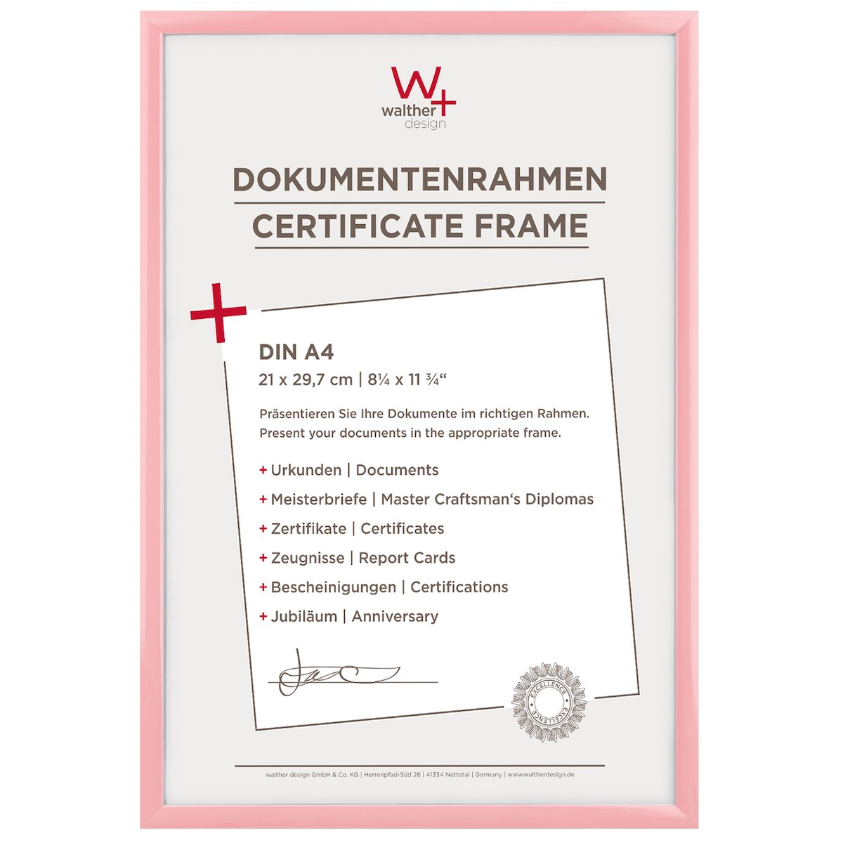 walther + design Lifestyle Kunststoff Bilderrahmen 21x29,7 cm (DIN A4) ROSA Image
