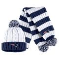 Women's WEAR by Erin Andrews White New England Patriots Cable Stripe Cuffed Knit Hat with Pom and Scarf Set