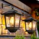 PASAMIC Replaceable Bulb,Outdoor Hanging Solar Lights with 4 Solar Panels,Dusk to Dawn Led Outdoor Wall Sconce,Anti-Rust Waterproof Wall Lanterns with Hooks,3000K Warm White