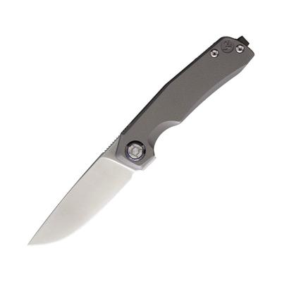 Kunwu Knives Chad Orange Peel Titanium PM60 Folding Knife 4.5in Closed 3.5in Satin Blade Orange Peel Titanium Handle SX703T-2