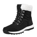 DGHM Winter Snow Boots For Womens Fashion Casual Warm Suede Chunky Ankle Boots Round Toe Faux Fur Booties Ladies Shoes Thick Heel Belt Buckle Mid-Tube Boots (Snow Boots 101-Black, 6)