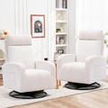 Latitude Run® 28" Swivel Rocking Glider Chair Nursery Wood/Manufactured Wood in White | 40.6 H x 27.6 W x 32.2 D in | Wayfair