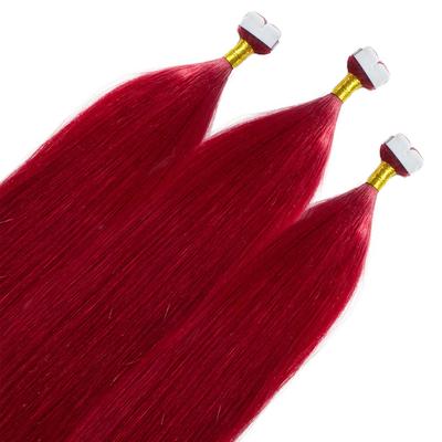 hair2heart - Mini Tape Extensions Premium Echthaar #0/44 Rot-Intensiv Haarextensions 12 ct Pink Damen