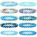 Bracelet en Pierre Naturelle Bleue pour Homme et Femme Œil de Chat Turquoise Agates Perle