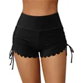 Short de bain taille haute pour femme short de plage ceinture de proximité latérale ourlet ondulé