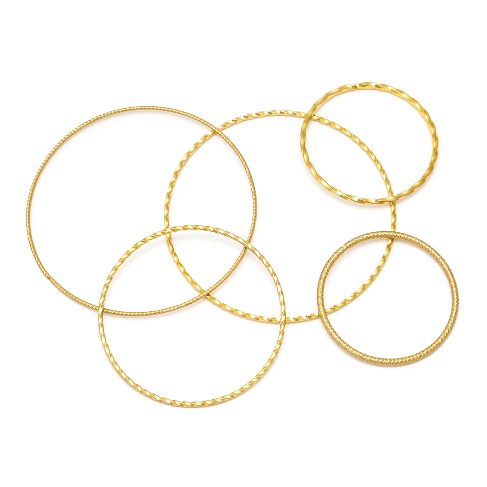 Boucles d'oreilles en acier inoxydable doré, anneaux spirale ronds torsadés, grand cercle, cerceaux de fil d'oreille, connecteurs de pendentif, résultats de bijoux à faire soi-même, 10 pièces