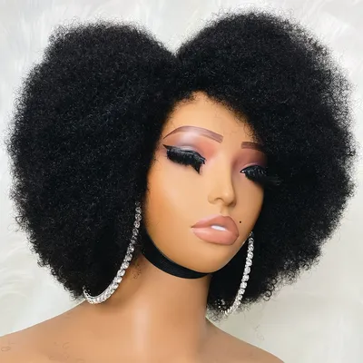 Perruque Lace Front Wig afro naturelle cheveux humains crépus bouclés coupe courte 13x4x2 sans