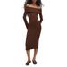Off The Shoulder Long Sleeve Body-con Midi Dress