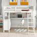Solid Wood Loft Bed with All-in-One Desk and Shelf & Drawer, Full, White