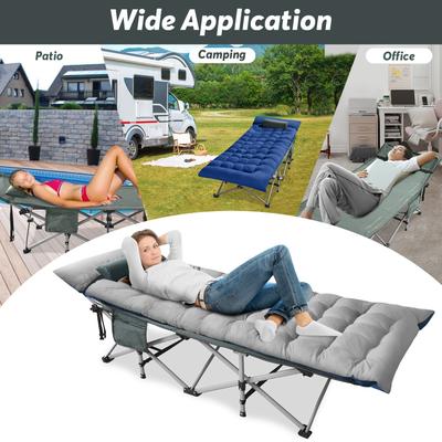 Folding Patio Camping Cots with Removable Cotton Mattress and Pillow