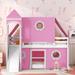 Castle-Shaped Bunk Bed w/ Slide & Tent Decor Kids Bed, Full-Full, Pink
