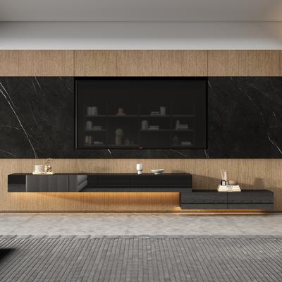 2 Piece TV Stand Wall Mounted TV Cabinet Modern High Gloss With Light - 94.5"