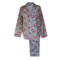 Women's Pink And Green Floral Cotton Block Printed Pyjamas Medium Lime Tree Design