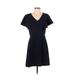 Ann Taylor LOFT Casual Dress - A-Line V Neck Short sleeves: Blue Print Dresses - Women's Size 2