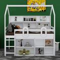 Harper Orchard Sahraoui Twin Size House Loft Bed w/ Multiple Storage Shelves Wood in White | 75.1 H x 42.4 W x 77.8 D in | Wayfair