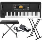 Korg EK-50 Entertainer Keyboard with MR DJ Adjustable X Style Keyboard Bench Adjustable Keyboard Stand and Pedal Bundle (4 Items)
