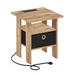 Furinno Andrey USB and Type-C Port Charging Station End Table with Storage Bin, Flagstaff Oak/Black