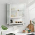 Wall Cabinet Wooden Double Glass Door Kitchen Pantry Sideboard with Removable Shelves Medicine Cabinet Storage Cabinet for Bathroom Dinning Room Garage Laundry Room Office White Style 3