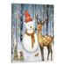 ONETECH Snowman Deer and Cardinal Red Bird Christmas Decor Picture Print - Winter Scene Painting White Farmhouse Poster Framed Living Room Home Decoration 20x16 Inch