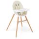 Maxmass Baby High Chair, Wooden Infant Feeding Chair with 4-Gear Removable Double Tray, Footrest, PU Cushion and 5-Point Harness, Portable Toddler Highchair for 6-36 Months (Beige)