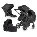 Silver Cross - Wave Double Pushchair Bundle - 2 in 1 Pram with 2 x Carrycots & 2 x Pushchair Seats - Narrow Double Buggy - Car Seat Compatible - Newborn to 4 Years (22kg) - Onyx