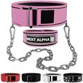 Next Alpha Weightlifting Belt & Dip Belt Combination - Custom Weight Lifting Belt for Men and Women - Self-Locking & Quick Release Buckle - With Chain - Pink - Extra Small
