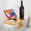 Bamboo Sofa Table Clip on Side Table Couch Arm with 360° Rotating Phone Holder, Couch Tray for Arm,Unique wine glass anti-falling design, Couch table is used to place drinks/snacks/Eating/Remote