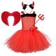 Children's Girls Angel Devil Costume Tutu Dress + Angel Wings + Headband + Magic Wand 4-Piece Fairy Outfit Halloween Christmas Carnival Cosplay, Red and black, 9-10 Years