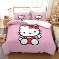 FIBITA Hello Kitty Duvet Cover Sets 3D Printed Bedding Set with Pillowcase, Pink Quilt Cover Soft Microfiber with Zipper Closure Comforter Quilt for Kids Toddler Double（200x200cm）