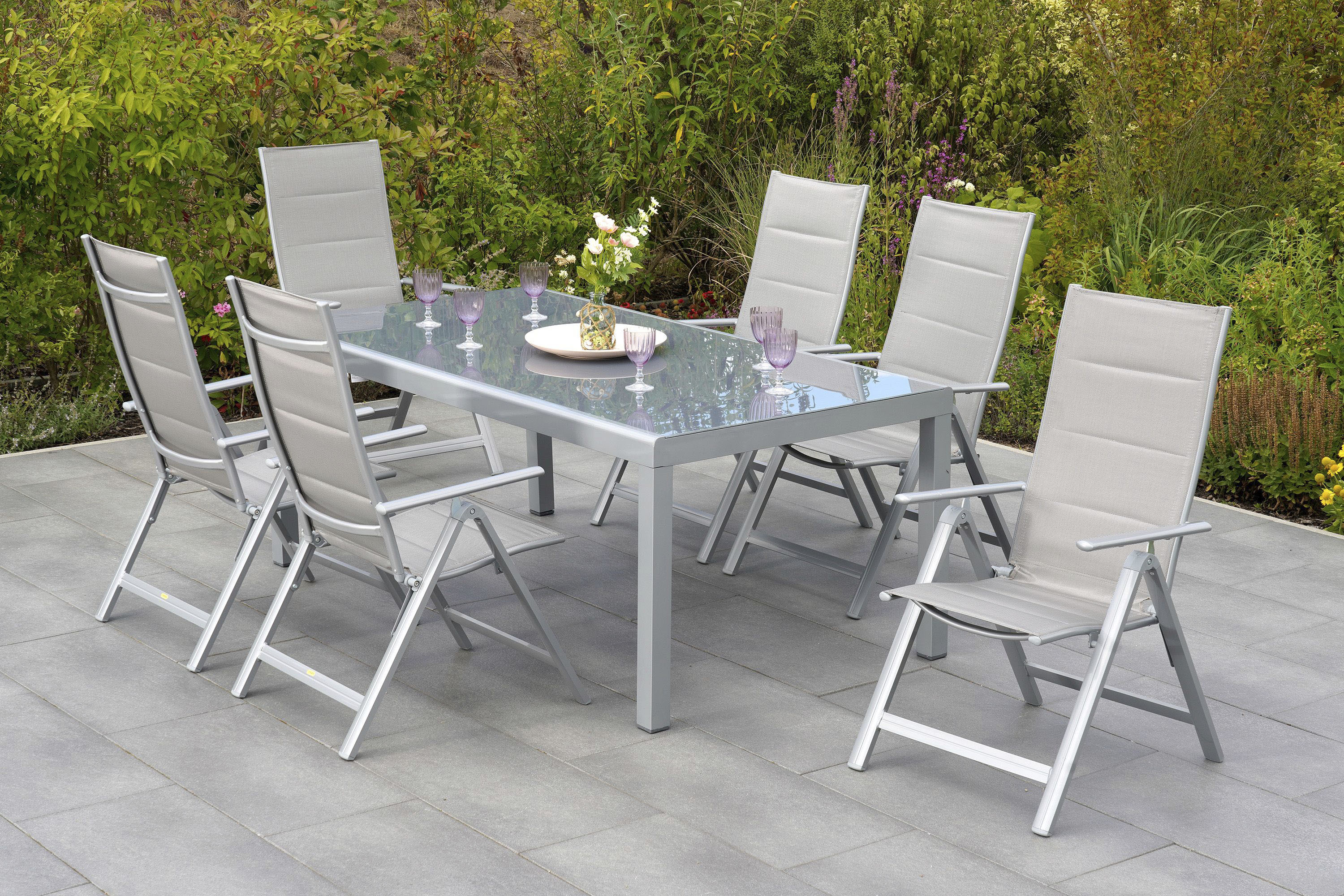 Garten-Essgruppe MERXX "Taviano", braun (silber, diamantbraun,), Polyester, Aluminium, Polyester, Sitzmöbel-Sets