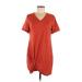 Shein Casual Dress - Mini V Neck Short sleeves: Red Solid Dresses - Women's Size Medium