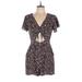 Express Outlet Casual Dress - Mini V Neck Short sleeves: Black Floral Dresses - Women's Size 10