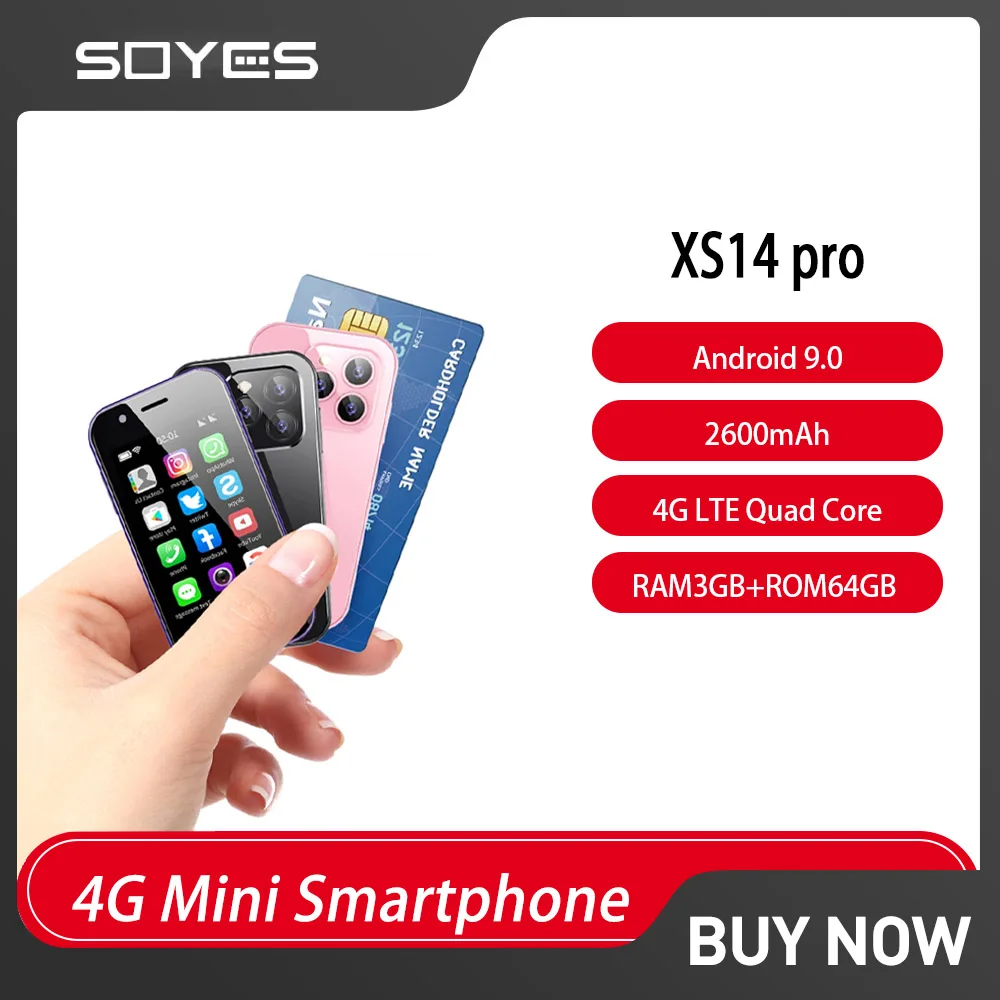 SOYES XS14 Pro 4G Mini Smartphone Android 9.0 3GB+64GB 2600mAh Face Recoginition 3.0 Inch Small Cell Phone WhatsApp Google Phone