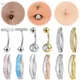 ZS 1 PC 925 Sterling Silver Navel Piercing Gold Color Reverse Curved Belly Button Rings Crystal Opal