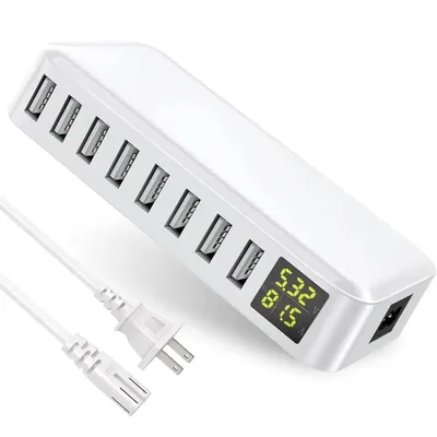 8 Ports USB Charger 40W 8A LCD Display Multi Port USB Hub Fast Charging Wall Charger Power Adapter for iPhone Xiaomi Huawei