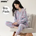 M-5XL Spring Autumn Long Sleeves Women Pajamas Cotton Chest Padded Sleepwear Korean Pijamas Girls