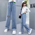 2023 Autumn Girls Jeans For Girl Teenage Elastic High Waist Denim Wide Leg Pants Kids Straight