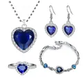 Women's Bracelet Earring Necklace 3 Piece Set of Peach Heart Blue Crystal Zircon Jewelry Set Women's