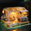 Doll House Cat Cafe Mini DIY Small Kit Making Room Toys Home Bedroom Decoration with Furniture