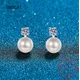 Trendy S925 Silver Natural Pearl Moissanite Earrings Women Jewelry Plated White Gold D Color