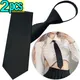 Unisex Black Simple Clip On Tie Security Zipper Tie Uniform Shirt Suit Neckties Steward Matte Lazy