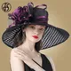 FS Purple Ladies Fascinator Hats Wedding Kentucky Derby Hats For Women Flower Hats Large Wide Brim
