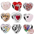 Hot Sale Fit Original Pandora Bracelet Necklace Zebra Heart & Red Heart Charm Beads 925 Sterling