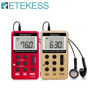 Retekess V112 Radio Mini Pocket Radio Receiver Portable Radios AM FM Rechargeble Sleep Time Earphone